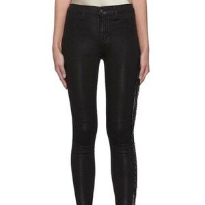 NWOT Hudson Black Leather Trimmed Lace Up Jeans Sz 25